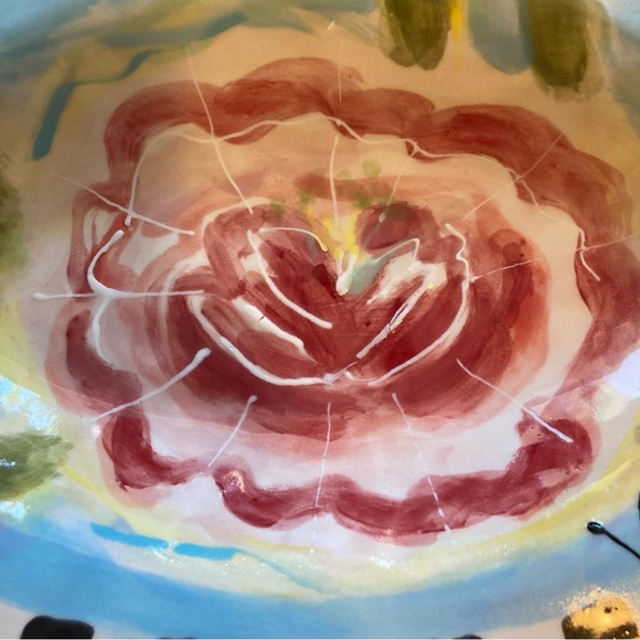 Handmade Ceramic Oval Serving Tray “Pink Flower 12”x8”x2”Original Design - Picture 2 of 9